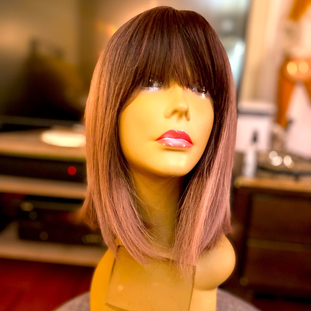 Ombré black and purple wig, wigs, lacefront wig, short bob, wig with bangs